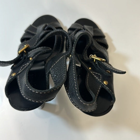 Chloe Black Leather Strap Stacked Sandal Heels Size 40 - Picture 8 of 16